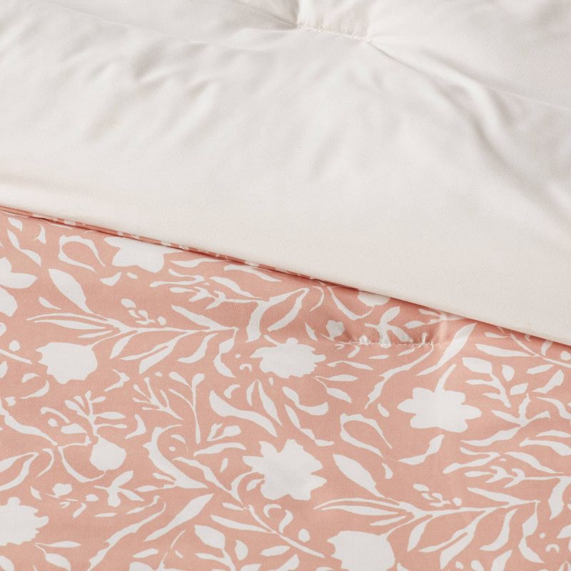 slide 3 of 10, 12pc Queen Floral Boho Comforter & Sheets Set Terracotta Pink - Threshold™: Woven Polyester, Botanical Pattern, 180 Thread Count, 1 lb