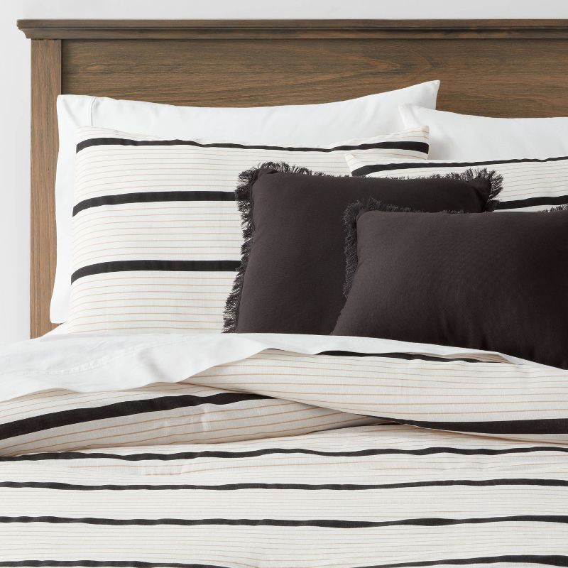 slide 1 of 7, 5pc Full/Queen Modern Stripe Comforter Set Off-White - Threshold™: Cotton Woven, Includes Decorative Pillows, 5 ct