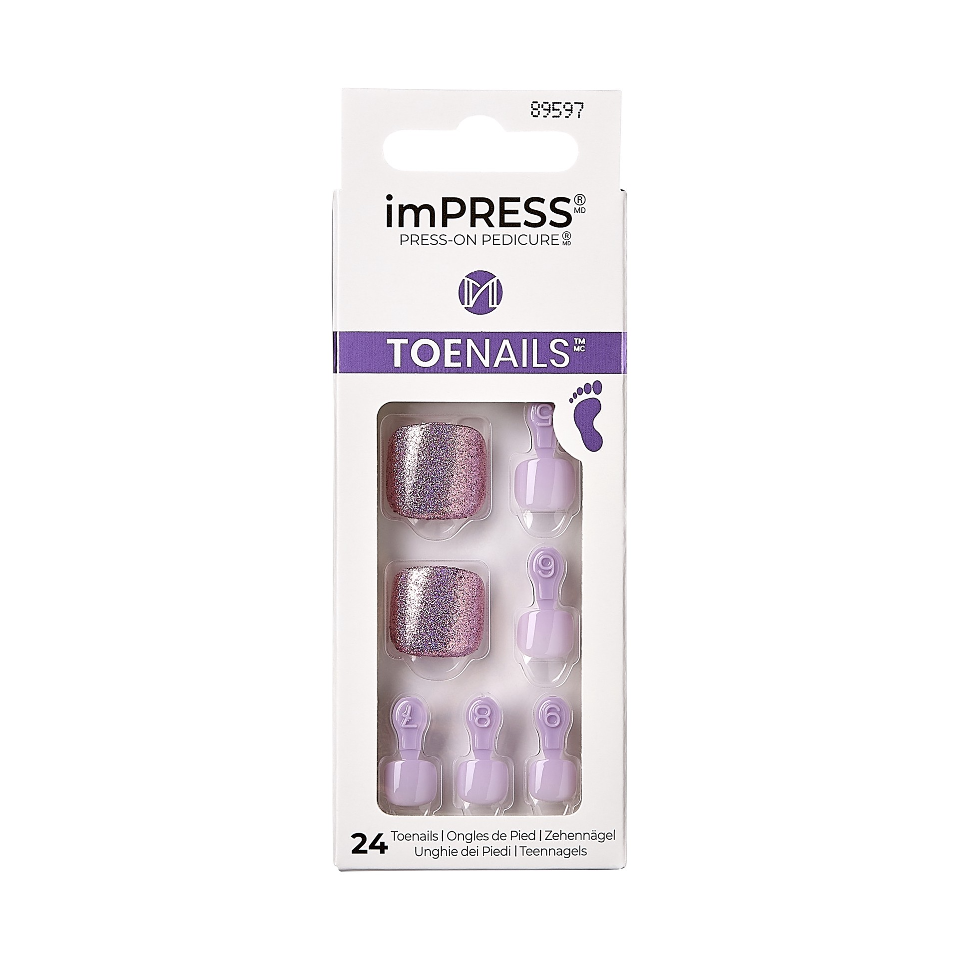 slide 1 of 5, imPRESS KISS imPRESS Square Press-On Toenails, Purple, 24 Pieces, 28 pc
