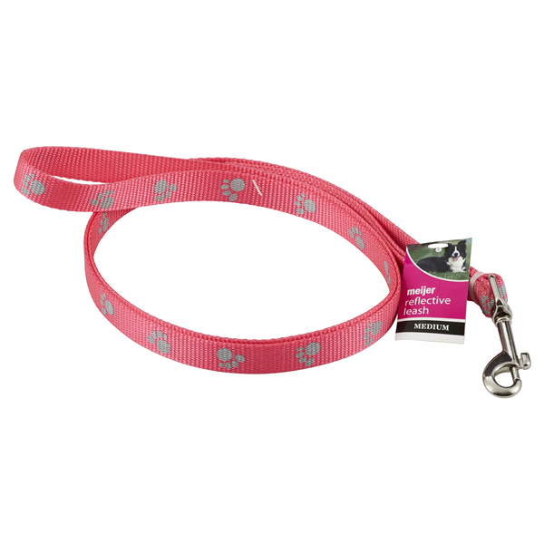 slide 1 of 2, Meijer Dog Leash, Reflective Paw Print, Pink, Medium, MED