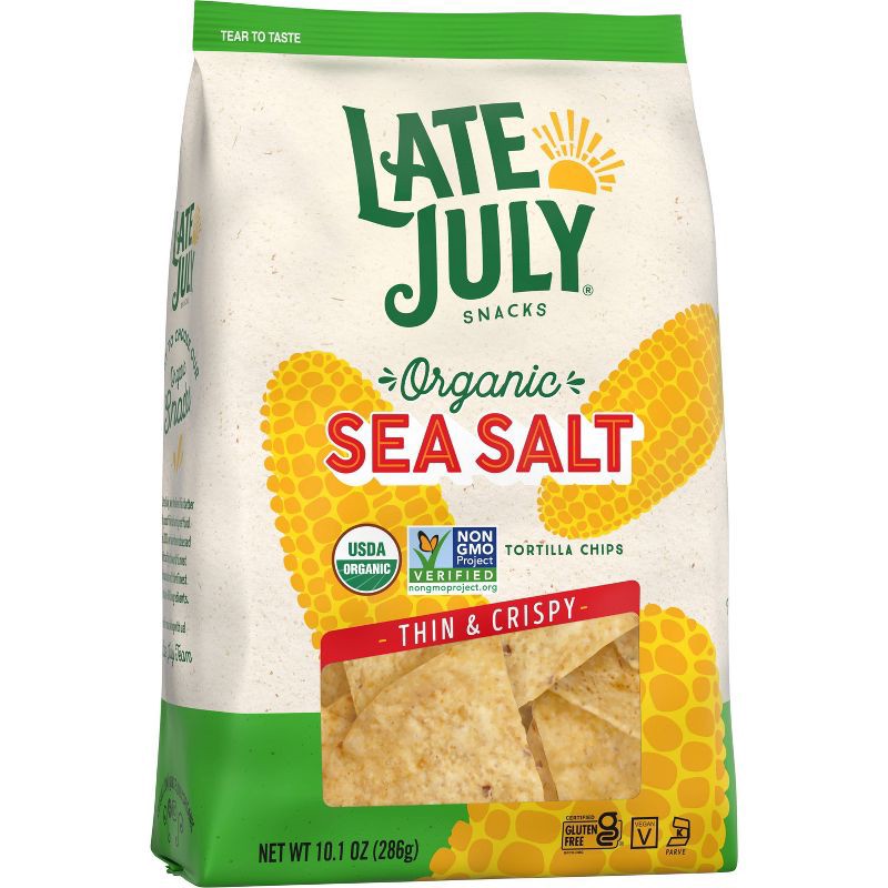 slide 4 of 9, Late July Snacks Thin and Crispy Organic Tortilla Chips with Sea Salt - 10.1oz, 10.1 oz