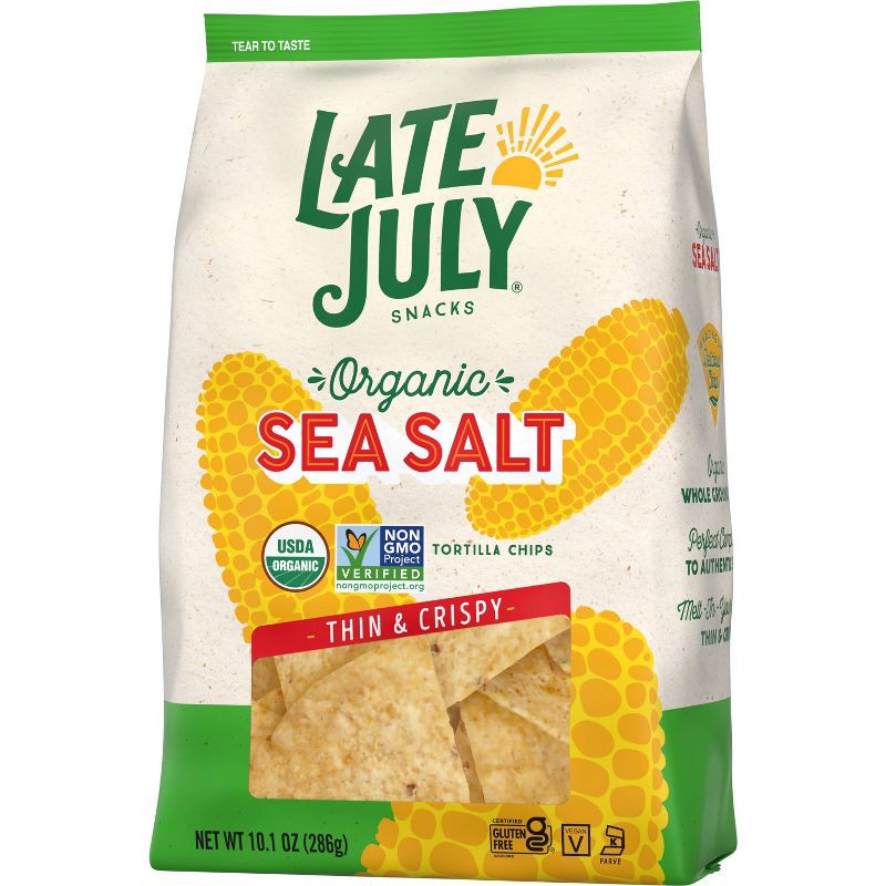 slide 5 of 9, Late July Snacks Thin and Crispy Organic Tortilla Chips with Sea Salt - 10.1oz, 10.1 oz