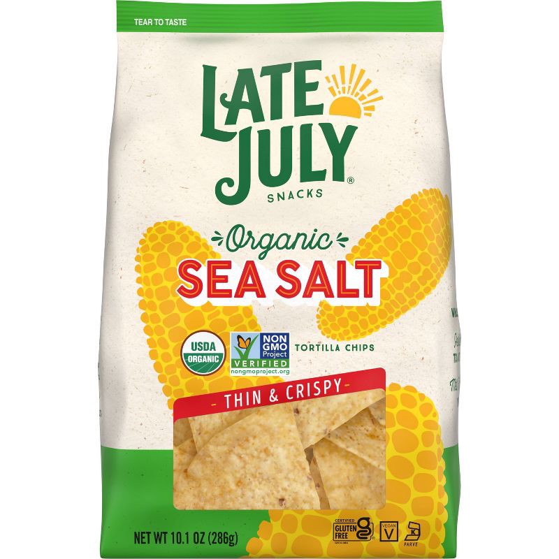 slide 1 of 9, Late July Snacks Thin and Crispy Organic Tortilla Chips with Sea Salt - 10.1oz, 10.1 oz