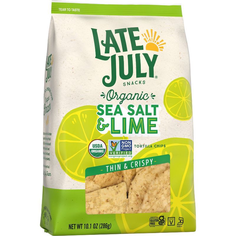 slide 4 of 8, Late July Snacks Thin and Crispy Organic Tortilla Chips with Sea Salt and Lime - 10.1oz, 10.1 oz