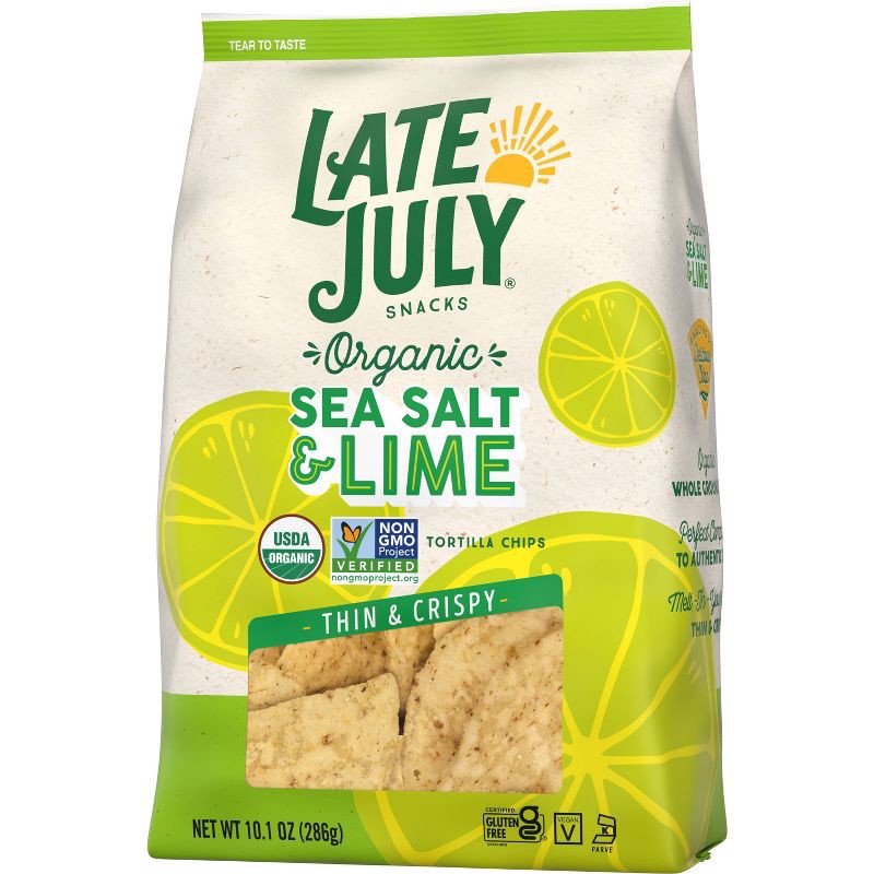 slide 5 of 8, Late July Snacks Thin and Crispy Organic Tortilla Chips with Sea Salt and Lime - 10.1oz, 10.1 oz