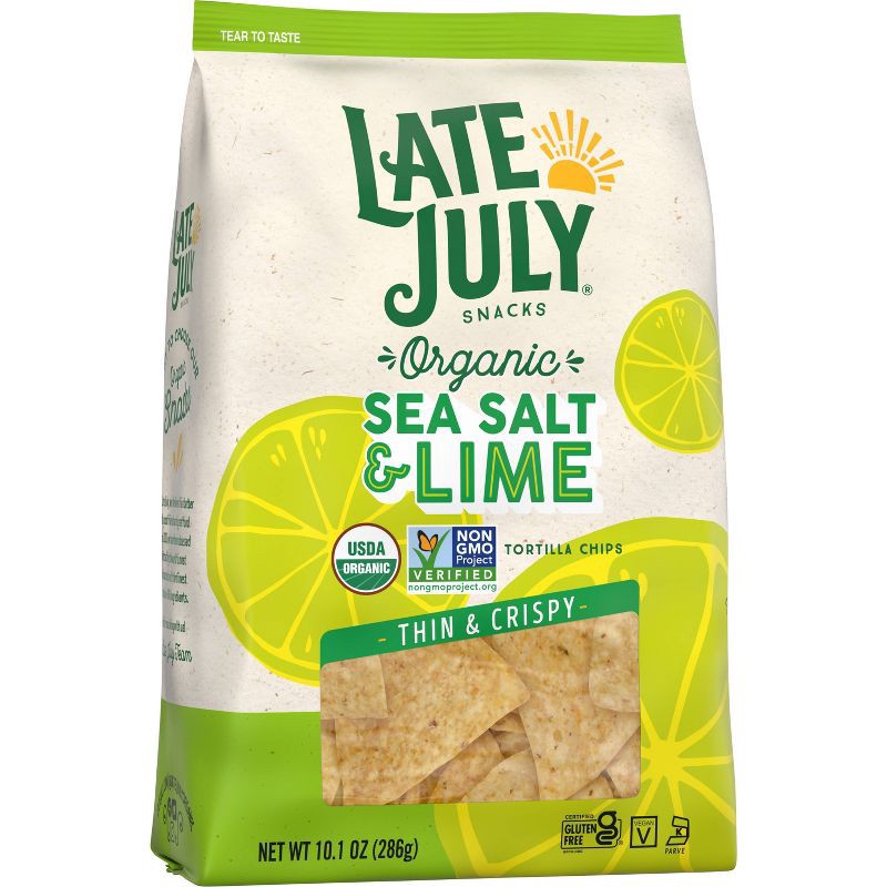 slide 7 of 8, Late July Snacks Thin and Crispy Organic Tortilla Chips with Sea Salt and Lime - 10.1oz, 10.1 oz