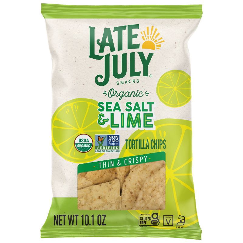 slide 1 of 9, Late July Snacks Thin and Crispy Organic Tortilla Chips with Sea Salt and Lime - 10.1oz, 10.1 oz