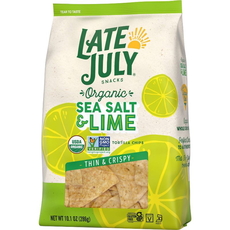 slide 8 of 8, Late July Snacks Thin and Crispy Organic Tortilla Chips with Sea Salt and Lime - 10.1oz, 10.1 oz