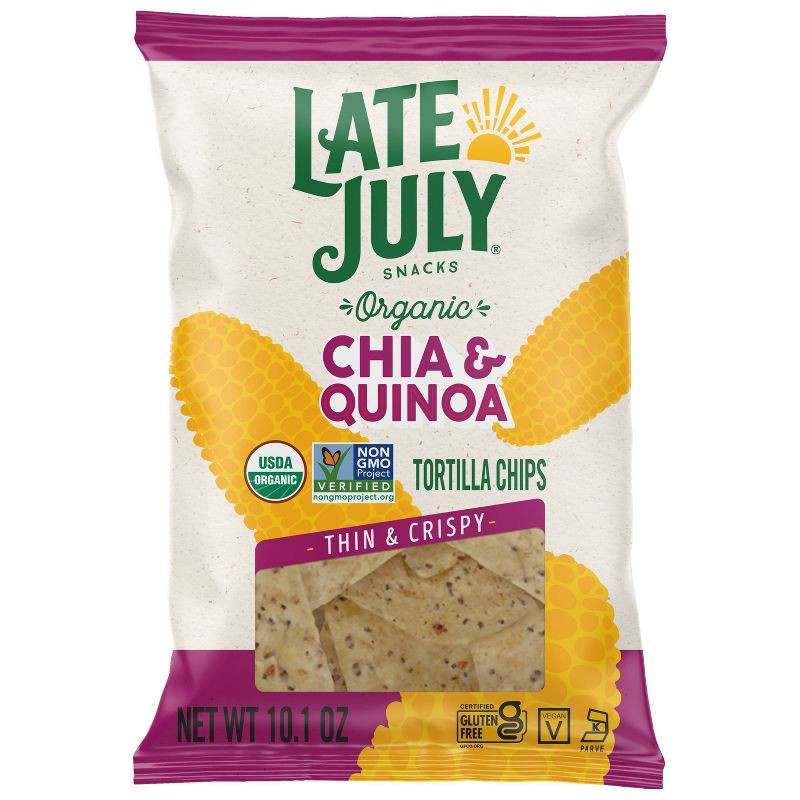 slide 1 of 9, Late July Snacks Thin and Crispy Organic Tortilla Chips with Chia and Quinoa - 10.1oz, 10.1 oz
