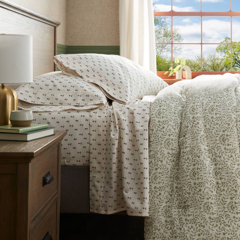 slide 2 of 4, Queen Printed Performance 400 Thread Count Sheet Set Tulip Toss - Threshold™: Cotton Sateen, OEKO-TEX Certified, Fits 18" Mattress, 1 ct