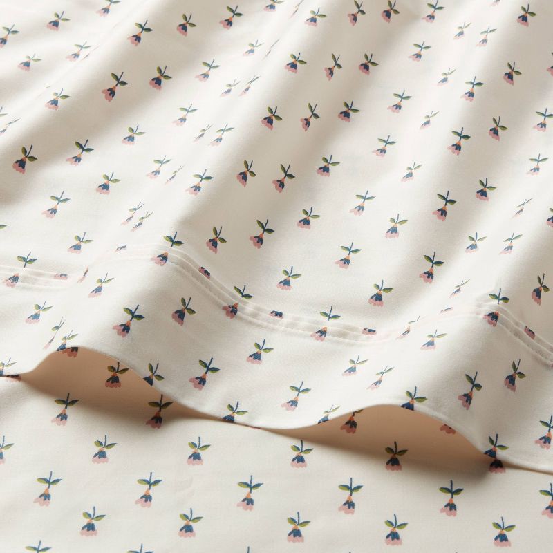 slide 3 of 4, Queen Printed Performance 400 Thread Count Sheet Set Tulip Toss - Threshold™: Cotton Sateen, OEKO-TEX Certified, Fits 18" Mattress, 1 ct