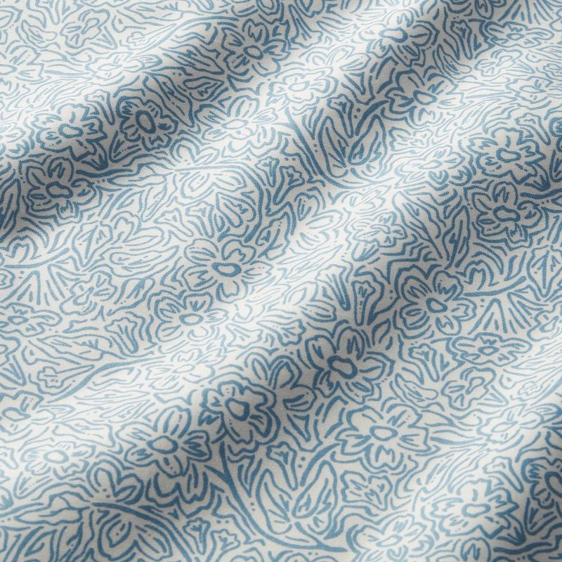 slide 4 of 4, Twin/Twin XL Printed Performance 400 Thread Count Sheet Set Blue Floral - Threshold™: Cotton Sateen, OEKO-TEX Certified, 1 ct