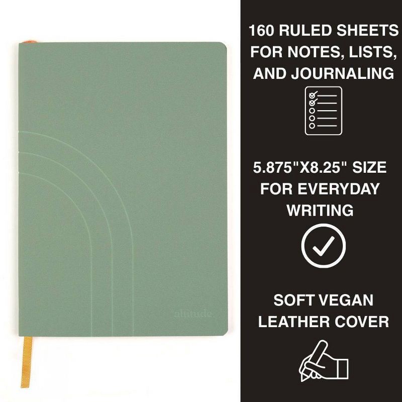 slide 2 of 3, Altitude Supplies 160pg Ruled Journal - 5.875"x8.25", Vegan Leather Cover, Dark Sage, Debossed Arch, 1 ct