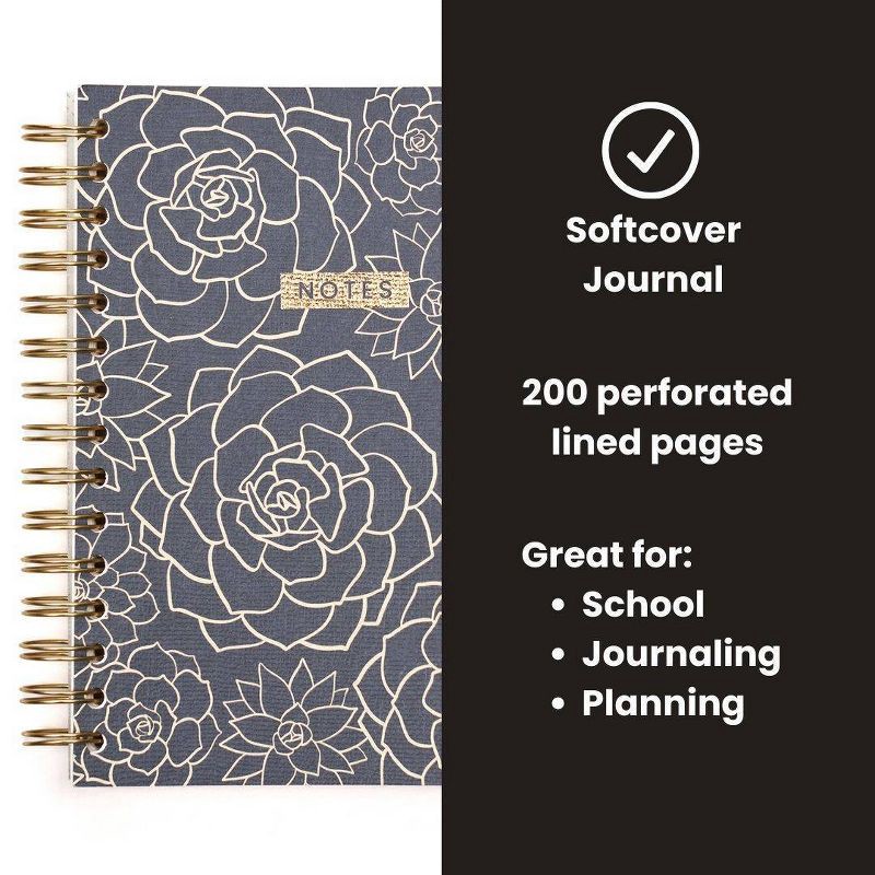 slide 2 of 3, Yoobi Evolve 200pg Ruled Journal - 6" x 8", Spiral Bound, Navy Succulents Design, 1 ct