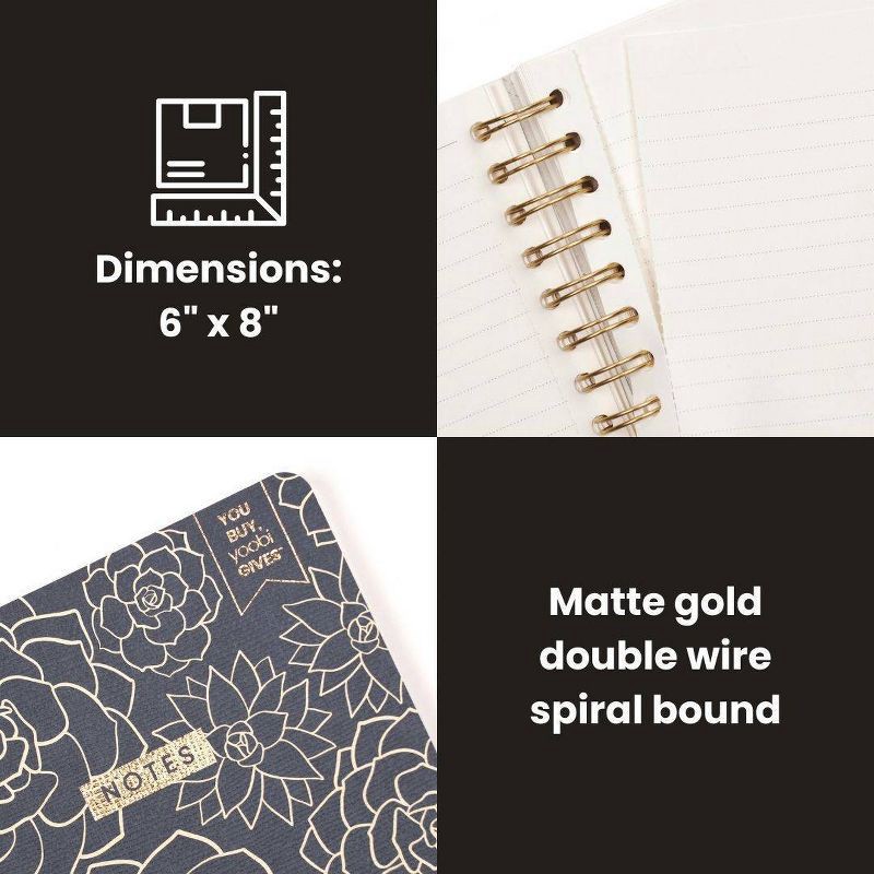 slide 3 of 3, Yoobi Evolve 200pg Ruled Journal - 6" x 8", Spiral Bound, Navy Succulents Design, 1 ct