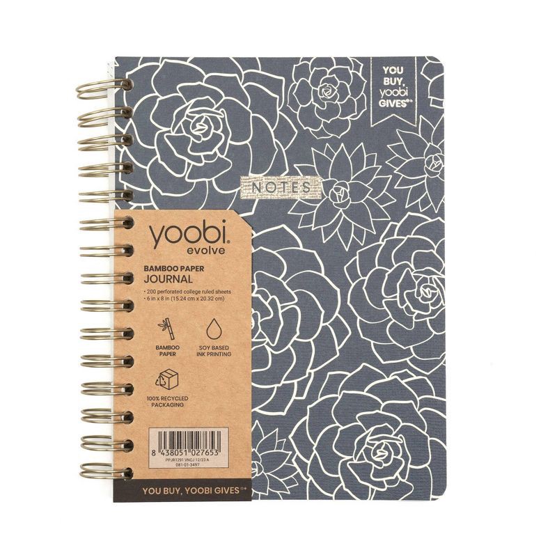 slide 1 of 9, Yoobi Evolve 200pg Ruled Journal 6"x8" Spiral Navy Succulents, 1 ct