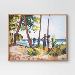 30" x 24" Village Waterfront by Boscoe Holder Framed Canvas board - Threshold™: Modern Style, Pine Frame, Nature Scene
