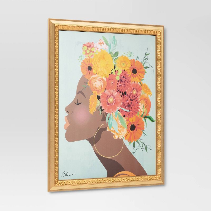 slide 3 of 4, 24" x 30" Floral Dream by Nikki Chu Vintage Canvas Board Gold - Threshold™: Modern Style, Digital Art, Polystyrene Frame, 1 ct