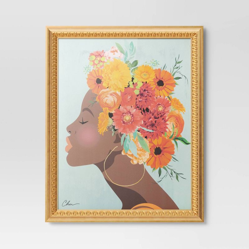 slide 1 of 4, 24" x 30" Floral Dream by Nikki Chu Vintage Canvas Board Gold - Threshold™: Modern Style, Digital Art, Polystyrene Frame, 1 ct