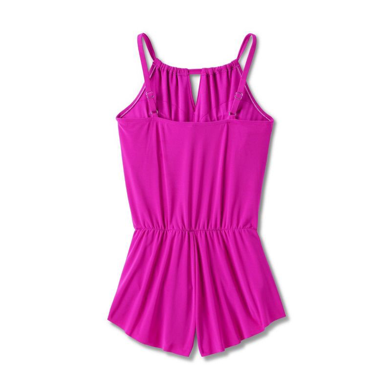 Women's UPF 50 High Neck Swim Romper with Pockets One Piece Swimsuit - Aqua  Green® Pink S