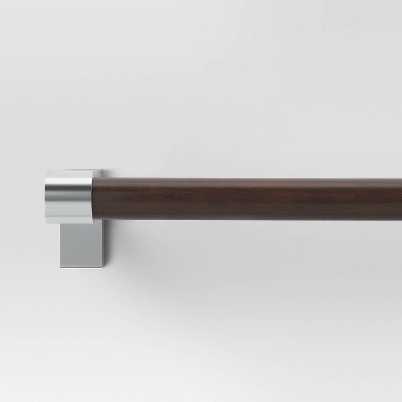 slide 1 of 3, 66"-120" Dark Faux Wood Curtain Rod Nickel - Threshold™: Single Steel Rod, Quick Mount, 0.875" Diameter, 1 ct