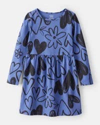 Carter's Carters Girls Heart Long-Sleeve Dress - Blue Blue 10