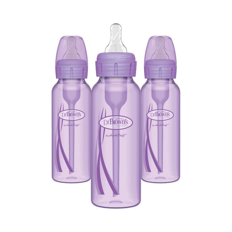 slide 1 of 14, Dr. Brown's 8oz Anti-Colic Options+ Narrow Baby Bottle with Level 1 Slow Flow Nipple - 3pk - 0m+ - Purple, 3 ct; 8 oz