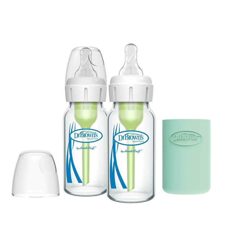 slide 1 of 21, Dr. Brown's 4oz Anti-Colic Options+ Narrow Glass Baby Bottle with Level 1 Slow Flow Nipple & Silicone Sleeve - 2pk, 2 ct; 4 oz