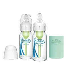 Dr. Brown's 4oz Anti-Colic Options+ Narrow Glass Baby Bottle with Level 1 Slow Flow Nipple & Silicone Sleeve - 2pk
