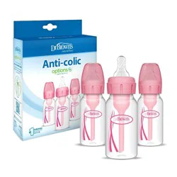 Dr. Brown's 4oz Anti-Colic Options+ Narrow Baby Bottle with Level 1 Slow Flow Nipple - 3pk - Pink - 0m+