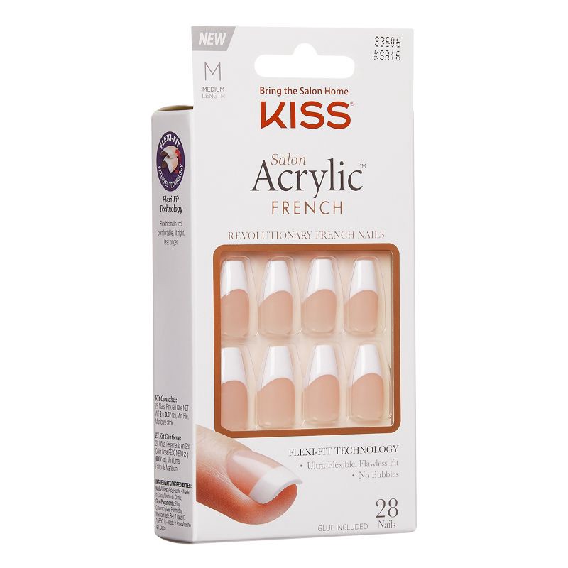 slide 5 of 7, KISS Products Salon Acrylic Medium Coffin French Manicure Fake Nails Kit - Je T'aime - 31ct, 31 ct
