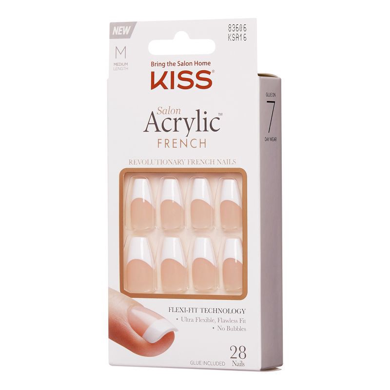 slide 6 of 7, KISS Products Salon Acrylic Medium Coffin French Manicure Fake Nails Kit - Je T'aime - 31ct, 31 ct