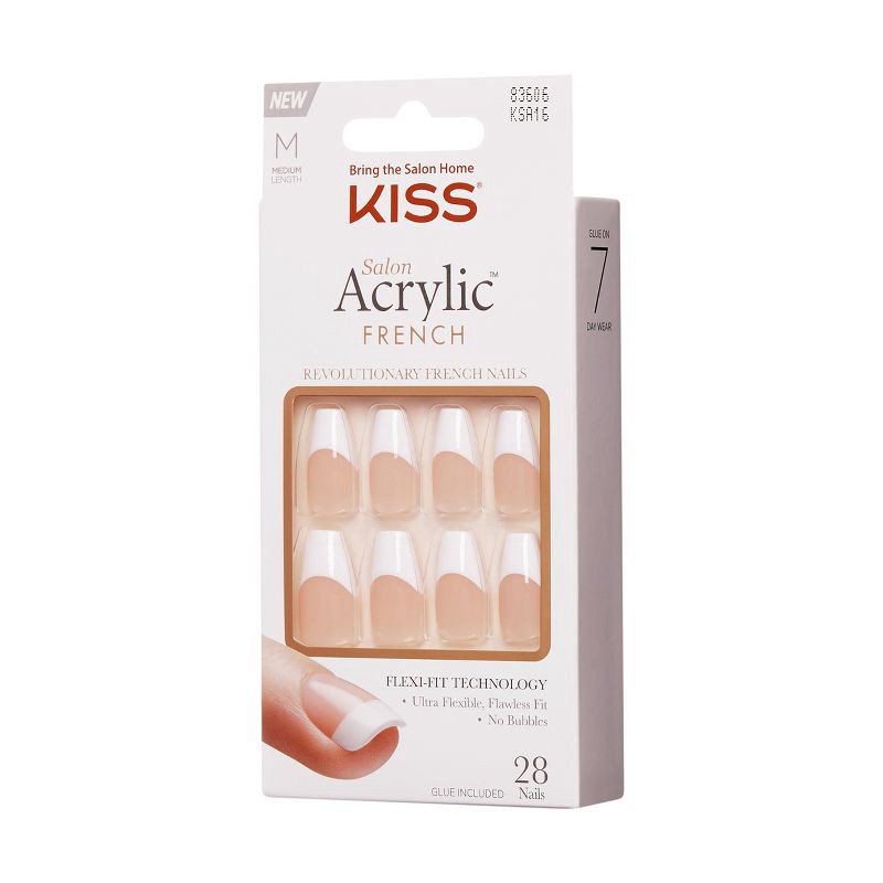 slide 7 of 7, KISS Products Salon Acrylic Medium Coffin French Manicure Fake Nails Kit - Je T'aime - 31ct, 31 ct