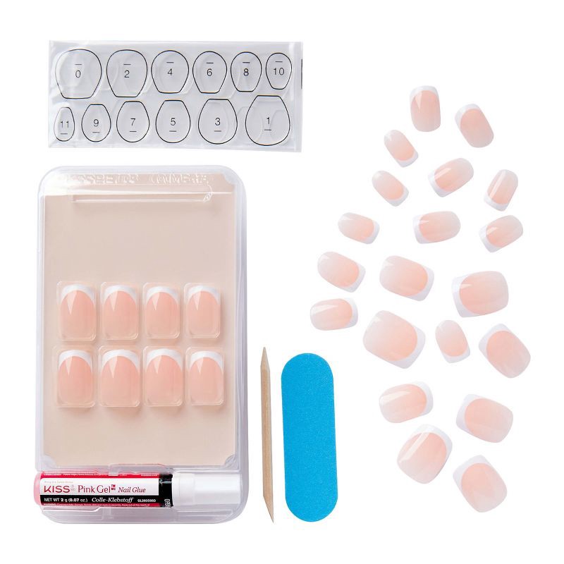 slide 4 of 8, KISS Products Salon Acrylic French Manicure Fake Nails Kit - Short Square - Bonjour - 31ct, 31 ct