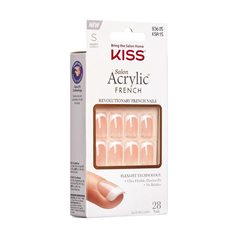 slide 6 of 8, KISS Products Salon Acrylic French Manicure Fake Nails Kit - Short Square - Bonjour - 31ct, 31 ct