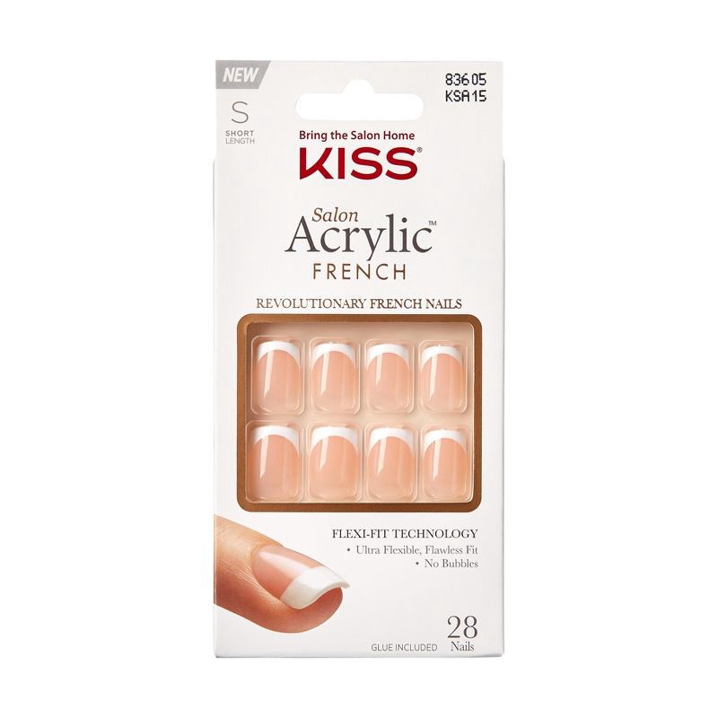 slide 1 of 8, KISS Products Salon Acrylic Short Square French Manicure Fake Nails Kit - Bonjour - 33ct, 33 ct