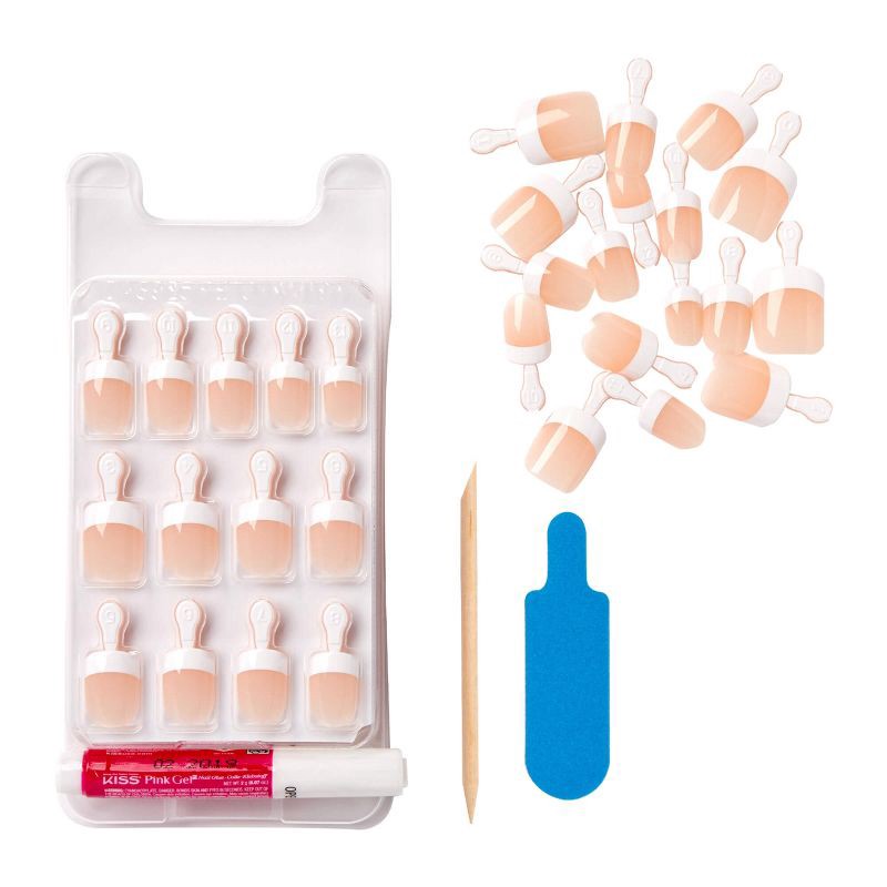 slide 3 of 7, KISS Products Salon Acrylic French Manicure Fake Nails Kit - Short Square - Power Play - 31ct, 31 ct