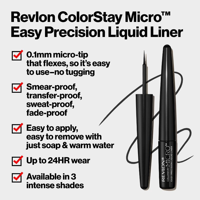 slide 3 of 8, Revlon Colorstay Micro Liquid Waterproof Eyeliner - Black - 0.057 fl oz/2pk, 0.057 fl oz, 2 ct