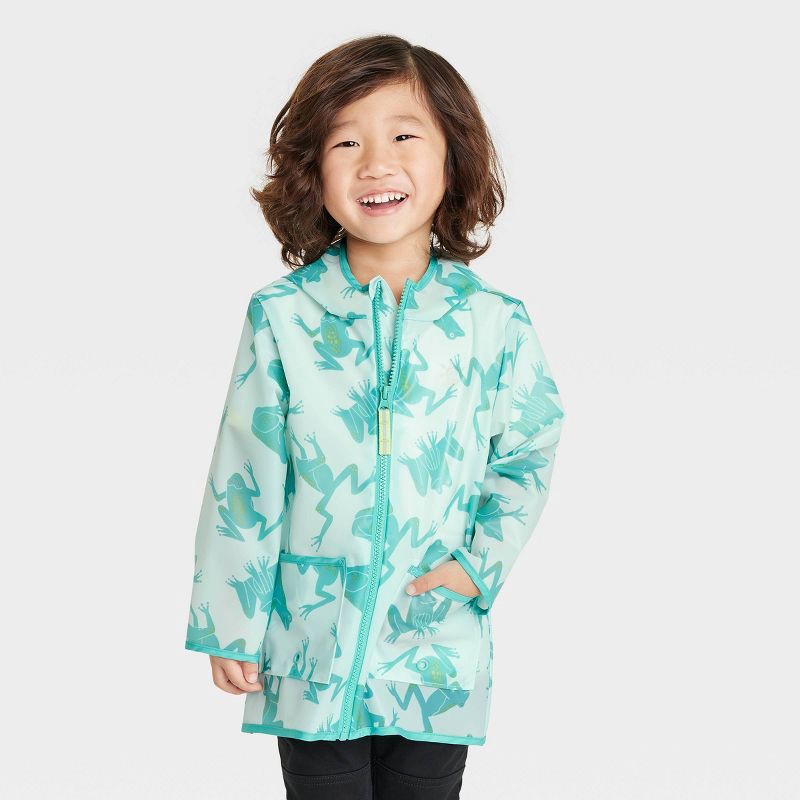 slide 2 of 3, Toddler Frog Printed Unlined Rain Coat - Cat & Jack Teal Blue 4T, 1 ct