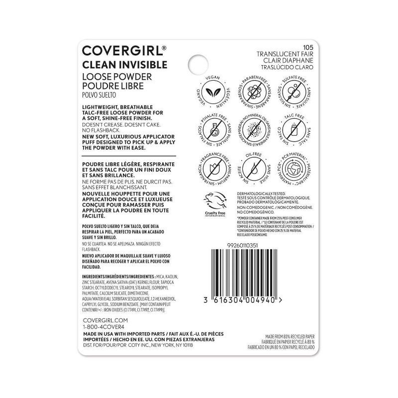 slide 5 of 8, COVERGIRL Clean Invisible Loose Powder - Translucent Fair - 0.7oz, 0.7 oz