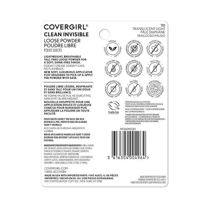 slide 5 of 6, COVERGIRL Clean Invisible Loose Powder - Translucent Light - 0.7oz, 0.7 oz