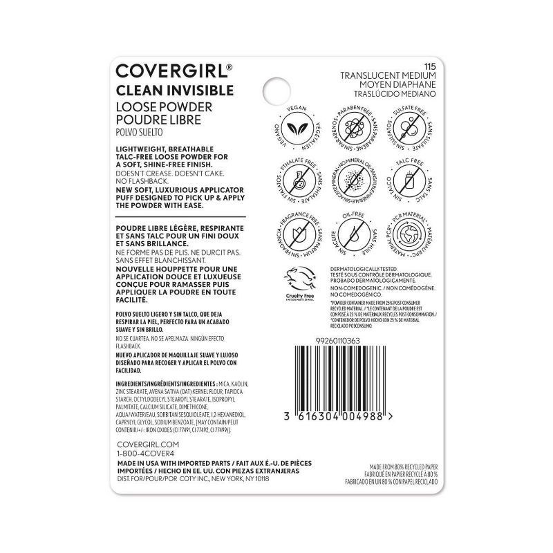 slide 5 of 6, COVERGIRL Clean Invisible Loose Powder - Translucent Medium - 0.7oz, 0.7 oz