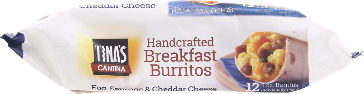 slide 5 of 9, Tina's Cantina Handcrafted Egg, Sausage & Cheddar Cheese Breakfast Burrito 12 ea, 12 ct