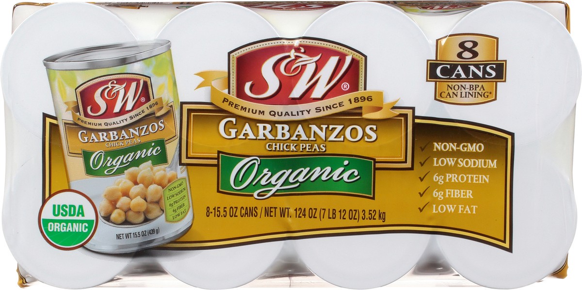 slide 9 of 9, S&W Organic Garbanzos Chick Peas 8 - 15.5 oz Cans, 8 ct