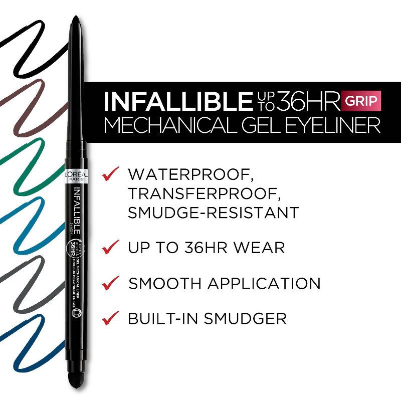 slide 4 of 9, L'Oreal Paris Infallible Grip Waterproof Mechanical Gel Eyeliner - 200 Intense Black - 0.023oz, 0.023 oz