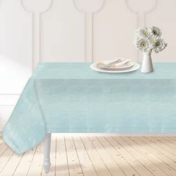 Room & Retreat Lydia Hemstitch Yarn Dye Tablecloth, 60 in x 84 in, Soft Blue