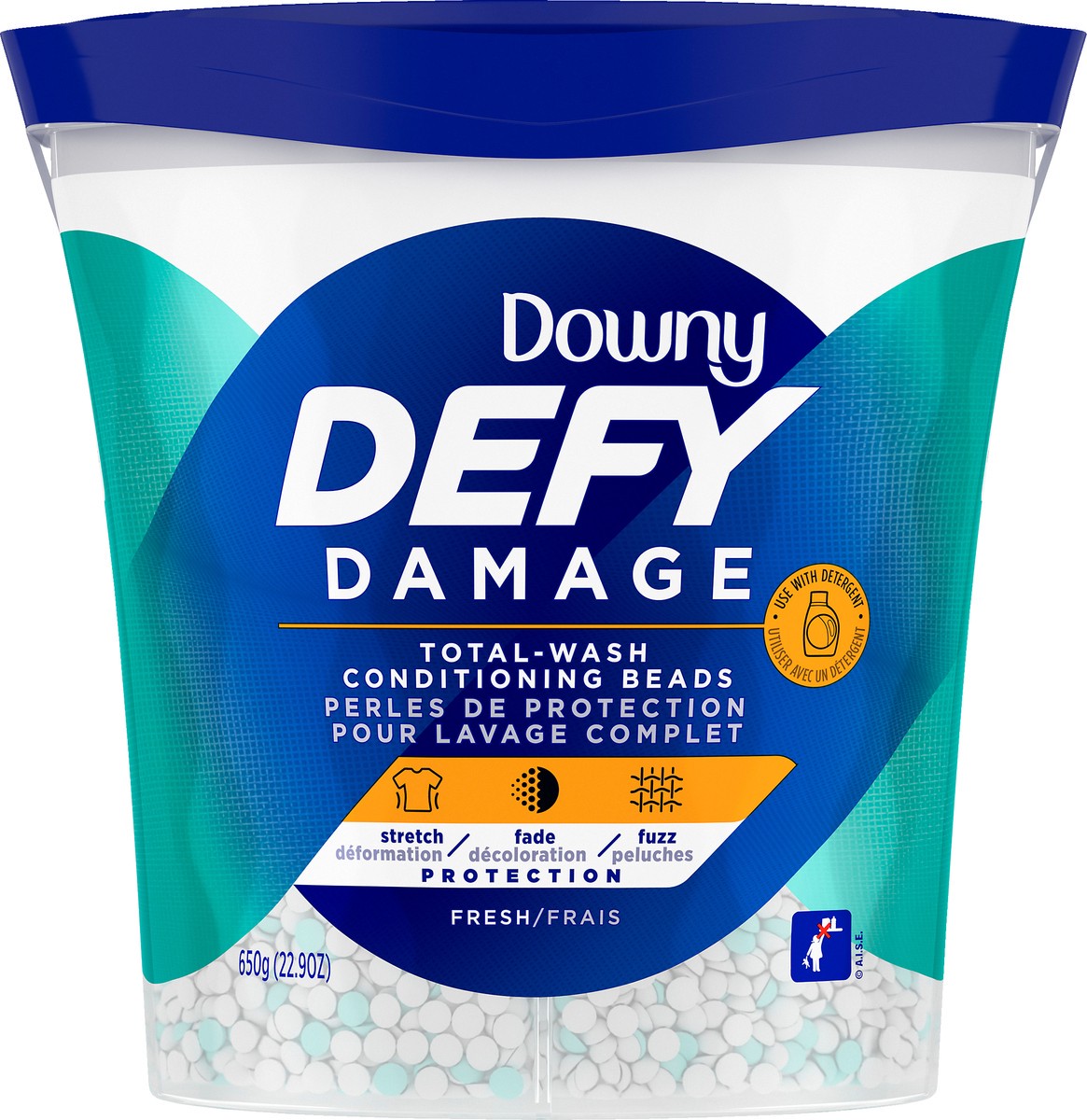 slide 1 of 9, Downy Defy Damage Total-Wash Fresh Conditioning Beads 650 g, 650 gram