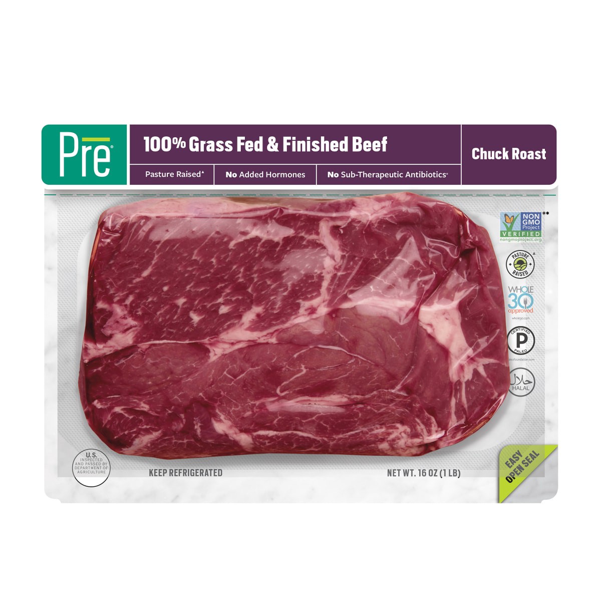 slide 1 of 21, Pre, Chuck Roast 100% Grass-Fed, Grass-Finished, and Pasture-Raised Beef, 24 oz