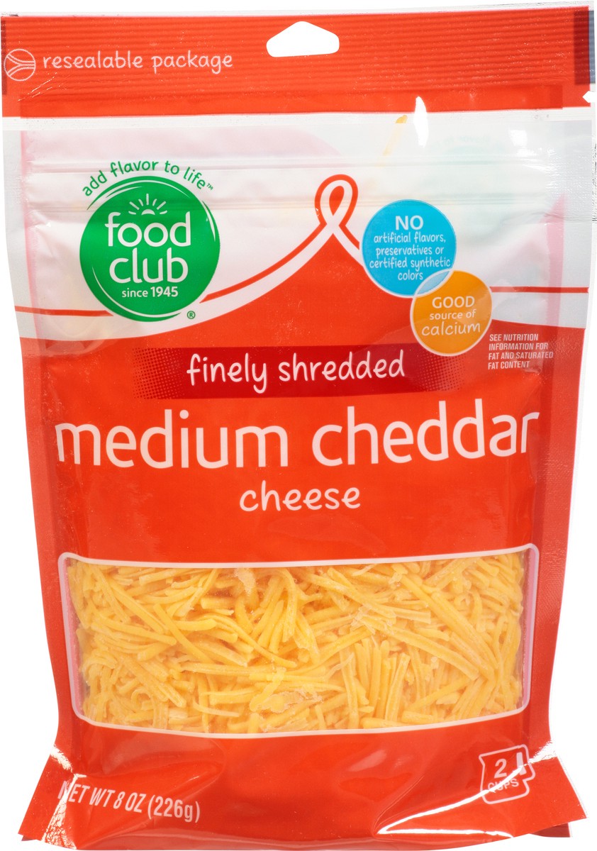 slide 9 of 11, Food Club Medium Cheddar Finely Shredded Cheese, 8 oz