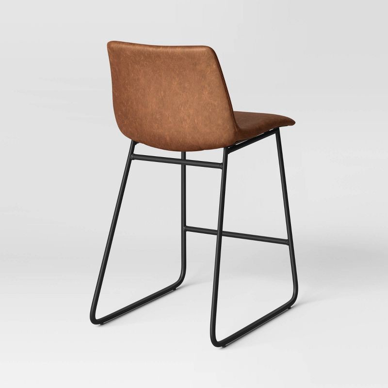 slide 4 of 6, Bowden Faux Leather Counter Height Barstool Caramel - Threshold™: Modern Armless Design, Metal Legs, 24" Seat Height, 1 ct